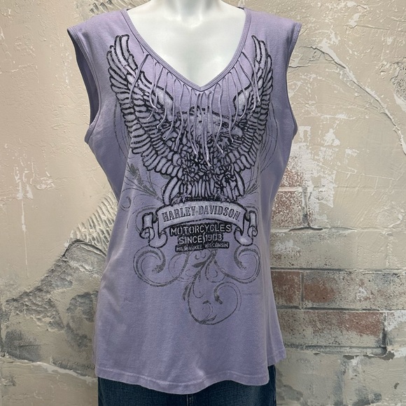 Harley-Davidson Tops - Harley Davidson tank top size XXL purple with fringe graphic print